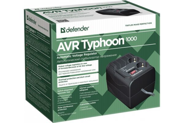 Стабилизатор напряжения Defender AVR Typhoon 1000 320 Вт, 2 розетки 99033