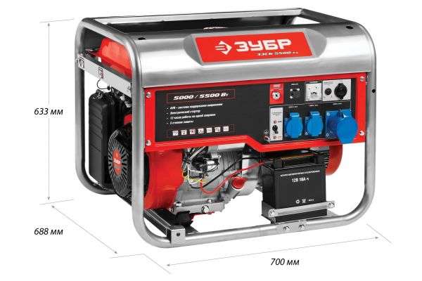 Бензиновый генератор Зубр 5500/5000Вт, 220/12В ЗЭСБ-5500-ЭА