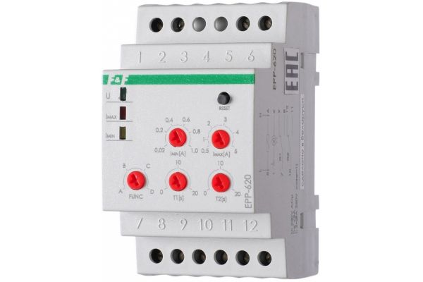Реле тока F&F EPP-620, 4-функции с регулируемым верхним и нижним порогами срабатывания EA03.004.006