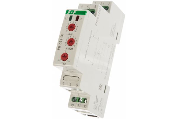 Реле тока F&F PR-611-01, измеряет ток с помощью выносного датчика тока EA03.004.003