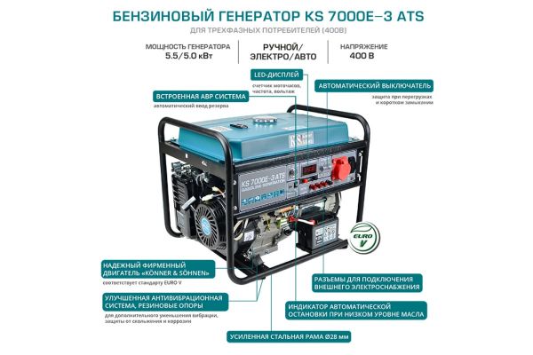 Бензиновый генератор Konner&Sohnen KS 7000E-3 ATS